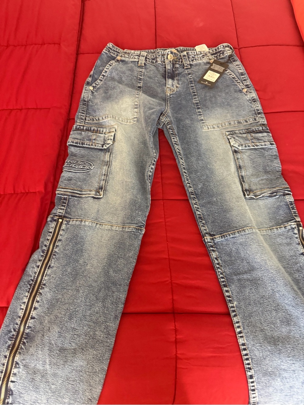True Religion Cassiopeia Side Zip Military Cargo Jeans Denim Blue women size 30